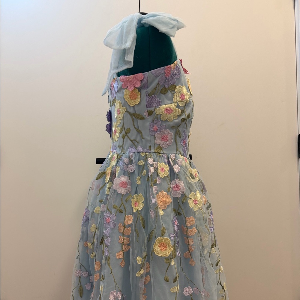 Lulu's Light Blue Floral Midi Dress with Pastel Embroidery - Picture 5 of 12